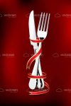 Silver Knife and Fork Wrapped in Red Ribbon